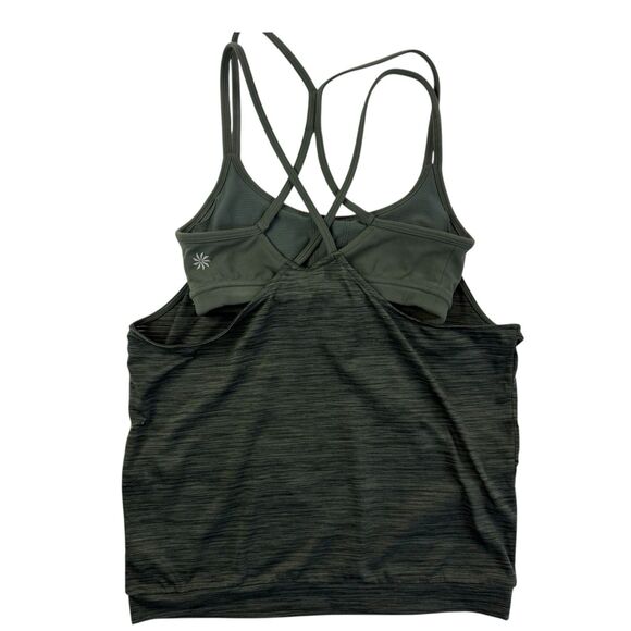 Athleta Energize Tank Top Green Heather Shadow Stripe Women XXS Built-In Bra - Picture 3 of 12